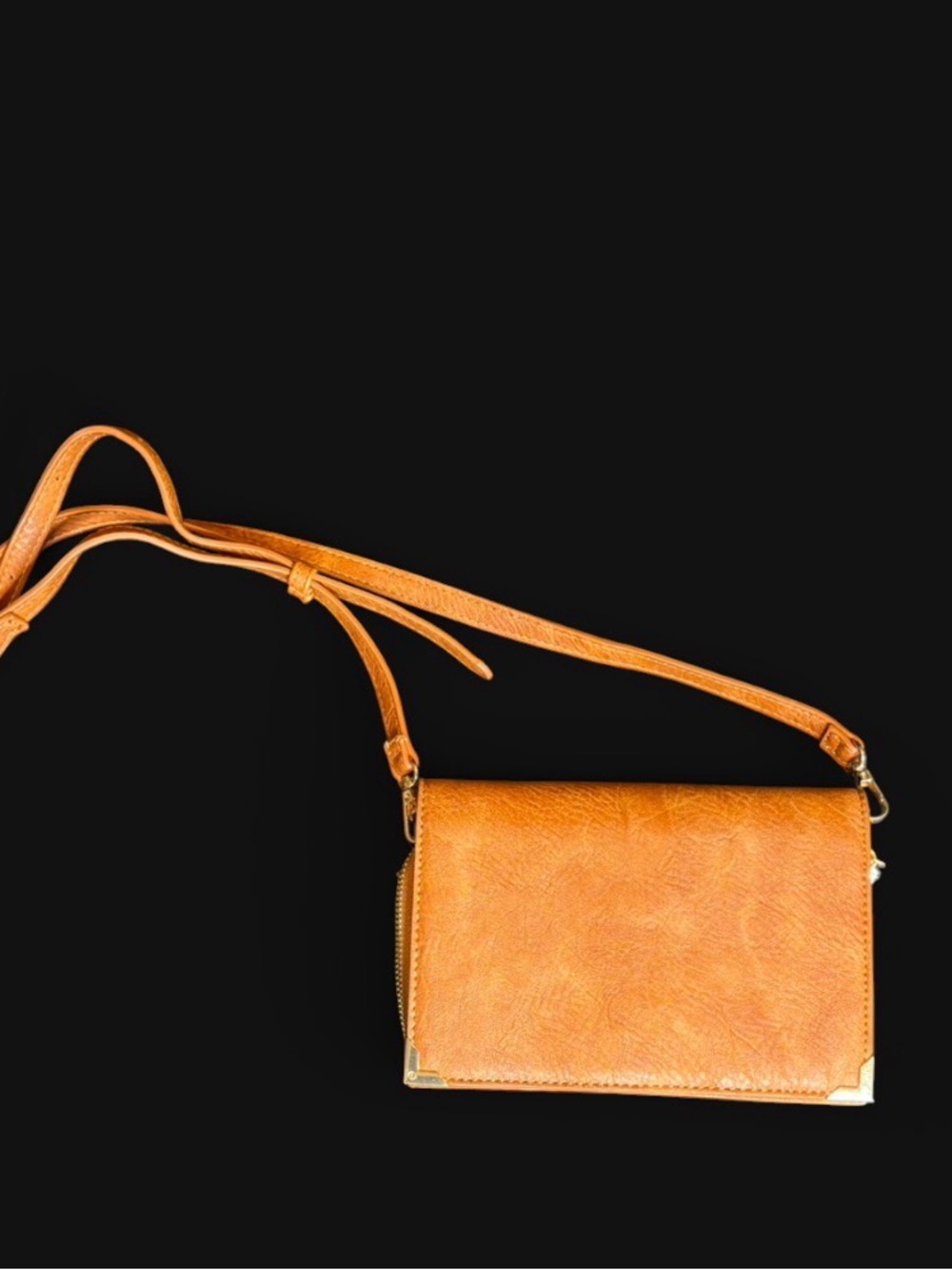 Urban Expressions Caramel Tan Faux Leather Crossbody with Gold-Tone Corners